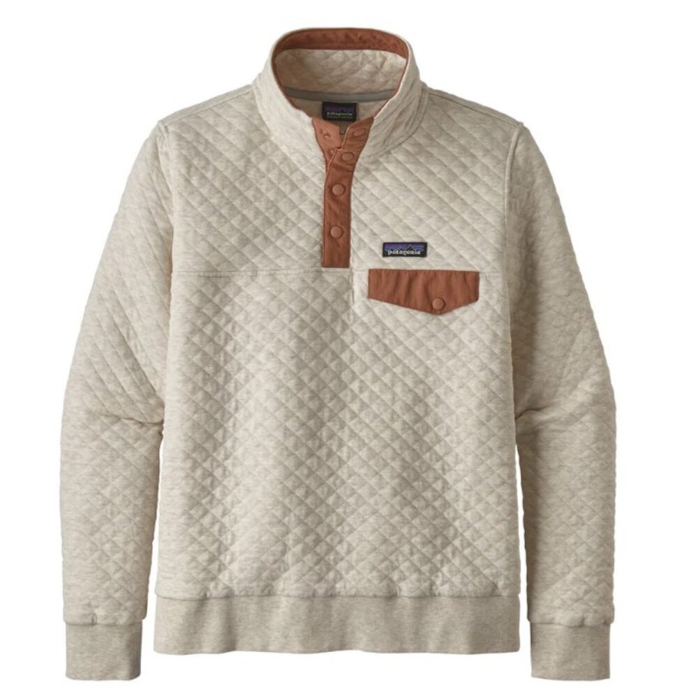 Patagonia Cream and Tan Quilted V-Neck Sweater
